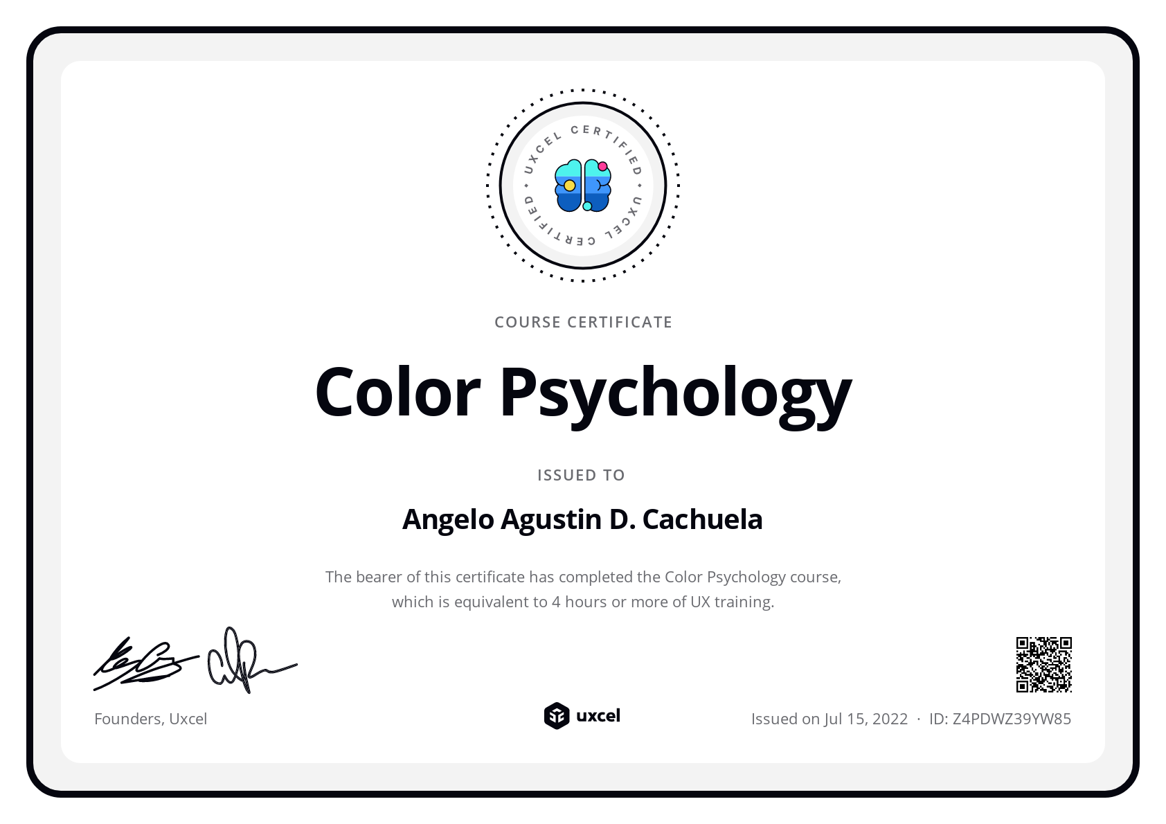 Angelo Agustin D. Cachuela's certificate